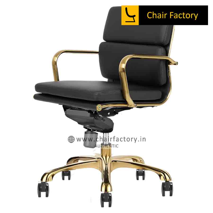 James Soft Pad Gold Mid Back 100% Genuine Leather Office Modern Chairs